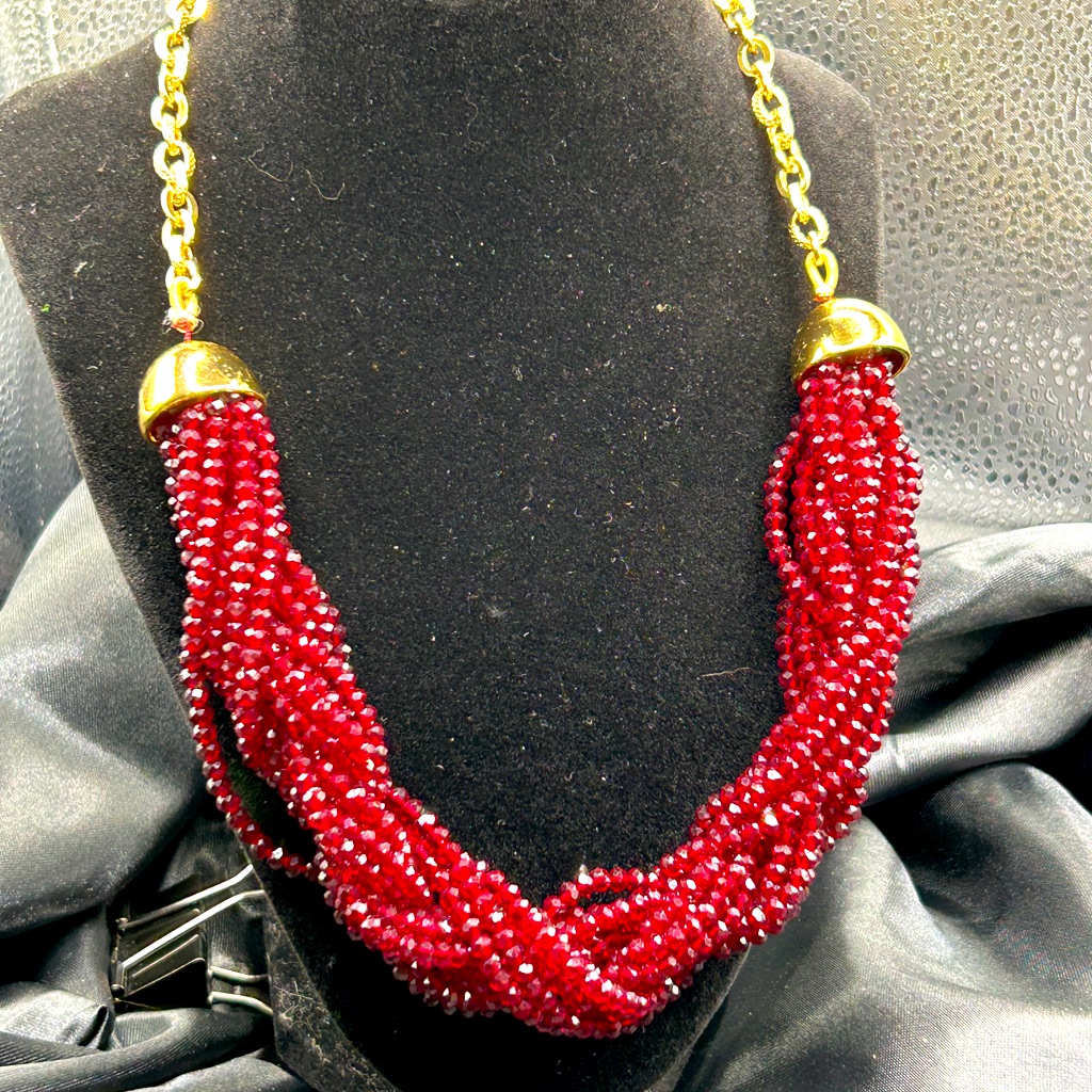 Talbots Red Glass Bead Necklace